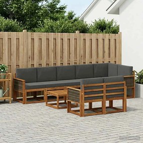 vidaXL Σειρά Καναπέ Εξωτερικού 9 pcs Φυσικό και Ανθρακί Πολυεστέρας