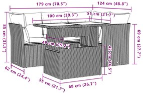 Σετ Καναπέ Κήπου 5 Τεμαχίων Μαύρο Συνθετικό Ρατάν με Μαξιλάρια - Μαύρο