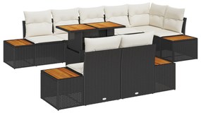 vidaXL σετ τραπεζαρίας κήπου 9 τμχ με μαξιλάρια μαύρο πολυ-ρατάν ακακία