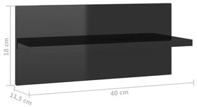 Ραφιέρες Τοίχου 2 τεμ. Γυαλιστ. Μαύρο 40x11,5x18 εκ Μοριοσανίδα - Μαύρο