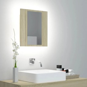 Ντουλάπι Μπάνιου με Καθρέφτη &amp; LED Sonoma Δρυς Ακρυλικός
