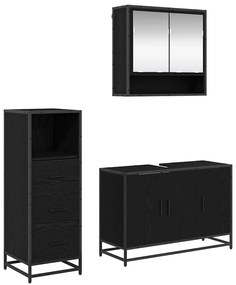 vidaXL Σετ Επίπλων Μπάνιου με ράφι 3 pcs Μαύρη Οξυά Επεξεργασμένο ξύλο