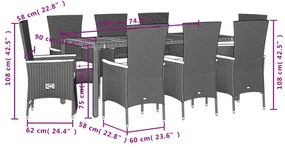 vidaXL Σετ Τραπεζαρίας Κήπου 7 Τεμ. Μαύρο Συνθετικό Ρατάν με Μαξιλάρια