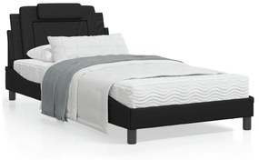 Κρεβάτι με Στρώμα Μαύρο 100x200 εκ. από Συνθετικό Δέρμα