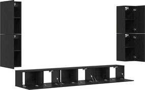 vidaXL Μονάδες TV Επιτοίχιο 4 pcs Μαύρη Οξυά Επεξεργασμένο ξύλο