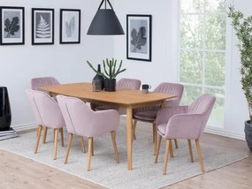 Σετ τραπεζαρίας Oakland 724 Dusty pink + Ανοιχτό χρώμα ξύλου, 76x80x150cm, Αριθμός θέσεων: 6, Γωνιακό, Στυλ: Σκανδιναβικό, Ξύλο: Δρυς | Epipla1.gr