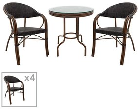 Τραπεζαρία Paula σετ 5τεμ μέταλλο-pe rattan σε καφέ απόχρωση