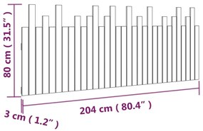 Κεφαλάρι Επιτοίχιο 204x3x80 εκ. από Μασίφ Ξύλο Πεύκου - Καφέ