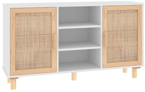 vidaXL Μπουφές Λευκός 105 x 30 x 60 εκ. Μασίφ Πεύκο &amp; Φυσικό Ρατάν