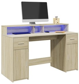 Γραφείο με LED Sonoma δρυς 140x55x91 εκ. Επεξεργ. Ξύλο