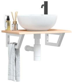 Ράφι Νιπτήρα Τοίχου από Ατσάλι / Μασίφ Ξύλο Δρυός