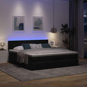 Οθωμανικό κρεβάτι με στρώμα &amp; LEDs Μαύρο 160x200cm Velvet - Μαύρο