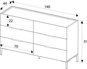 Συρταριέρα Oryana Megapap χρώμα καρυδί 140x44x81εκ.