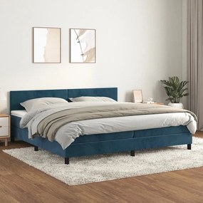 Κρεβάτι Boxspring με Στρώμα Σκούρο Μπλε 200x200 εκ. Βελούδινο