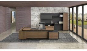 WOODWELL ΕΟ964,RPROLINE Γραφείο Δεξιά Γωνία Απόχρωση Καρυδί Δρυς - Μαύρο 220x90/200x40 (H.76)cm ΕΟ964,R