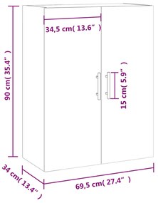 Ντουλάπι Τοίχου Μαύρο 69,5 x 34 x 90 εκ. - Μαύρο