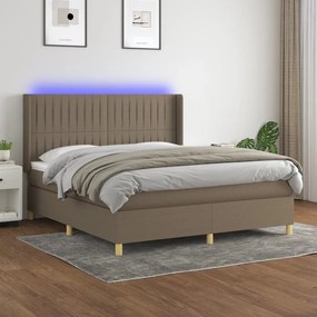vidaXL Κρεβάτι Boxspring με Στρώμα & LED Taupe 160x200 εκ. Υφασμάτινο