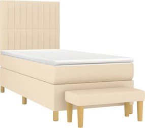 vidaXL Κρεβάτι Boxspring με Στρώμα Κρεμ 100 x 200 εκ. Υφασμάτινο