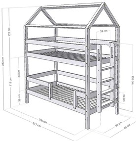 Κουκέτα Σπιτάκι Monty από μασίφ ξύλο Grey  90×200cm