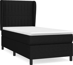 vidaXL Κρεβάτι Boxspring με Στρώμα Μαύρο 90x190 εκ.Υφασμάτινο