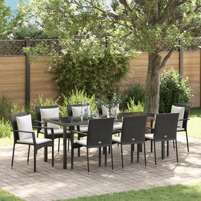 vidaXL Σετ Τραπεζαρίας Κήπου 9 pcs Μαύρο 200 x 80 x 73 εκ PE Ρατάν