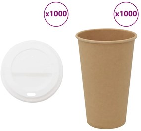 vidaXL Χάρτινα ποτήρια καφέ με καπάκια 1000 τεμάχια 16oz 400ml