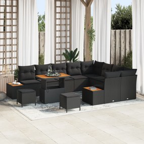 vidaXL Σετ Καναπέ Κήπου 12 Τεμαχίων με Μαξιλάρια Μαύρο Πολυρατάν Ακακία