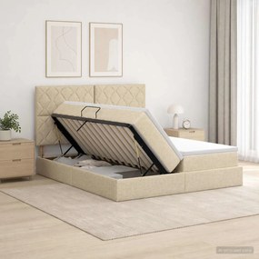 vidaXL Κρεβάτι Αποθήκης με κεφαλάρι Κρεμ 200 x 200 cm Ύφασμα
