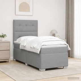 vidaXL Κρεβάτι box spring με στρώμα Ανοιχτό γκρι Μονό Ύφασμα