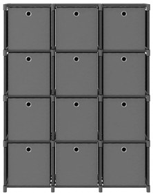 vidaXL Ραφιέρα με 12 Κύβους & Κουτιά Γκρι 103x30x141 εκ. Υφασμάτινη