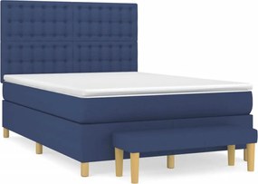 vidaXL Κρεβάτι Boxspring με Στρώμα Μπλε 140x190 εκ. Υφασμάτινο