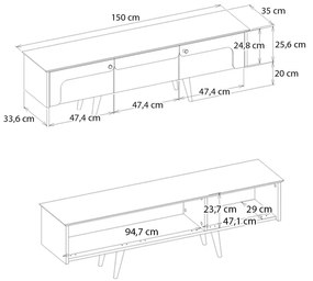 Έπιπλο τηλεόρασης Sevilla Megapap χρώμα sandstone - travertine 150x35x45,6εκ.