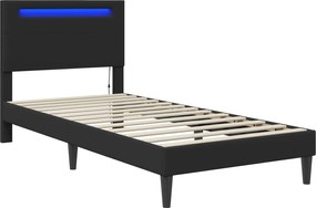 vidaXL Σκελετός Κρεβατιού Μαύρο 90 x 190 cm Τεχνητό Δέρμα
