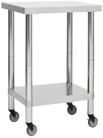 vidaXL Πάγκος Εργασίας Κουζίνας με Ροδάκια 60x60x85 εκ Ανοξείδ. Ατσάλι