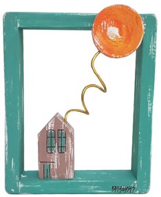 Χειροποίητη Ξύλινη Σύνθεση Τελαράκι Μικρό 14x15x3 KWood Art 5230 Σπίτι Με Ήλιο