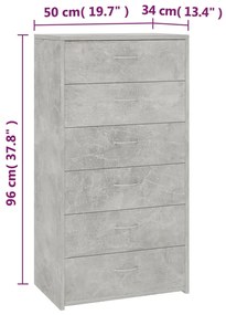 vidaXL Συρταριέρα με 6 Συρτάρια Γκρι Σκυροδ. 50x34x96 εκ. Επεξ. Ξύλο