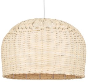 01709 GloboStar® BERMUDA 01709 Boho Κρεμαστό Φωτιστικό Καμπάνα Μονόφωτο 1 x E27 IP20 Μπεζ Ξύλο - Μ50 x Π50 x Y34cm