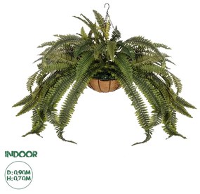 GloboStar® Artificial Garden FERN HANGING PLANT 20622 Τεχνητό Κρεμαστό Διακοσμητικό Φυτό Φτέρης Π90 x Μ90 x Y70cm