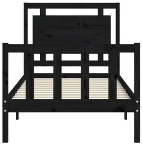 Πλαίσιο Κρεβατιού με Κεφαλάρι Μαύρο 90x190 εκ. Μασίφ Ξύλο - Μαύρο