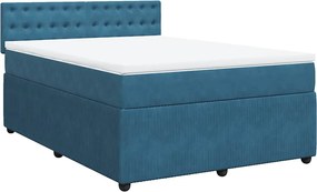vidaXL Κρεβάτι Boxspring με Στρώμα Μπλε 140x200 εκ. Βελούδινο
