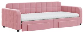vidaXL Καναπές Κρεβάτι Συρόμενος Ροζ 90x200 εκ. Βελούδινος &amp; Συρτάρια