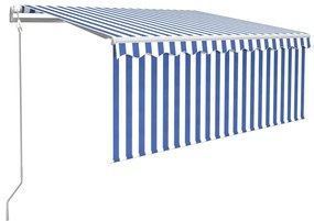 vidaXL Τέντα Συρόμενη Χειροκίνητη με Σκίαστρο &amp; LED Μπλε/Λευκό 3x2,5 μ