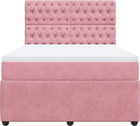 vidaXL Κρεβάτι Boxspring με Στρώμα Ροζ 140x200 εκ. Βελούδινο