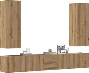 vidaXL Σετ ντουλαπιών τηλεόρασης 5 τεμαχίων Επιτοίχιο Τεχνικής Δρυς