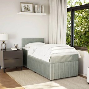 vidaXL Κρεβάτι Boxspring με Στρώμα Ανοιχτό Γκρι 100x200 εκ. Βελούδινο