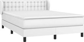 vidaXL Κρεβάτι Boxspring με Στρώμα Λευκό 140x190εκ.από Συνθετικό Δέρμα