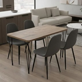 Σετ τραπεζαρία 5τμχ Roger - Iris Megapap Mdf - ύφασμα χρώμα ακακίας - γκρι 120x70x75εκ.