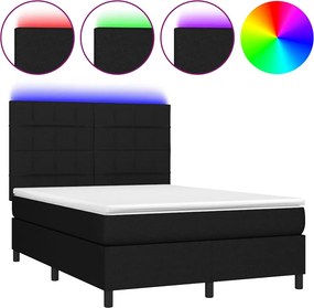 vidaXL Κρεβάτι Boxspring με Στρώμα &amp; LED Μαύρο 140x200 εκ. Υφασμάτινο