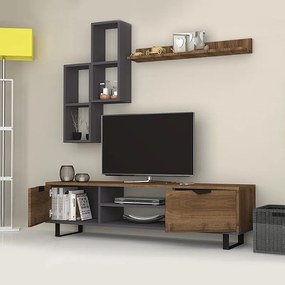 Σύνθεση τηλεόρασης Lonsa Megapap χρώμα καρυδί - ανθρακί 160x35x40εκ.