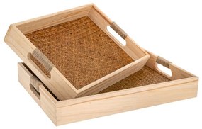 Δίσκοι Με Ψάθα (Σετ 2Τμχ) 90180 40x30x6/35x25x6cm Natural Ξύλο,Ψάθα